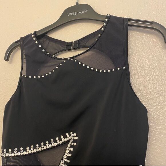 WEISSMAN Dance Costume black mesh leotard Crystal rhinestone semi custom SA - Picture 4 of 15
